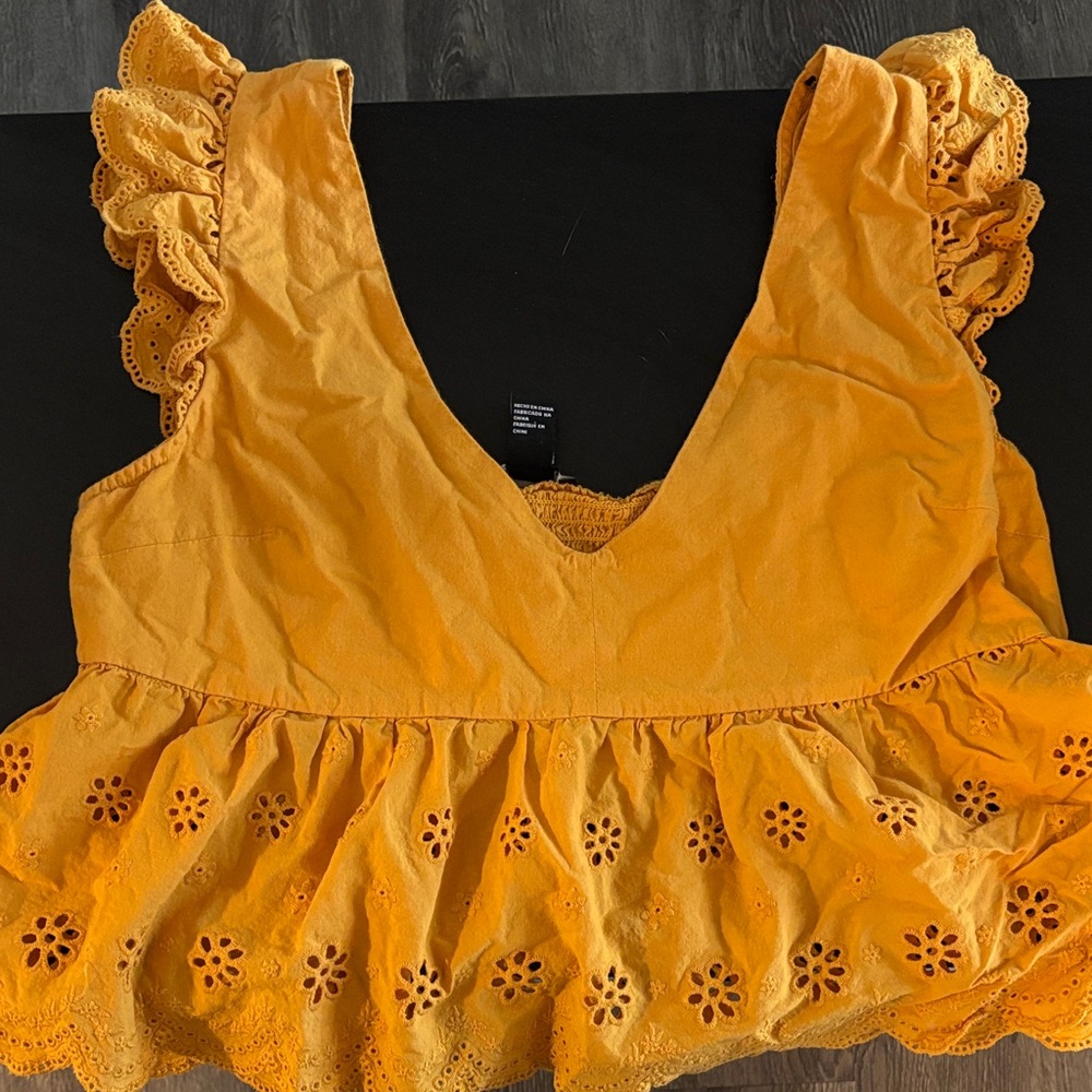 Women's Mustard Ruffle Sleeve Top